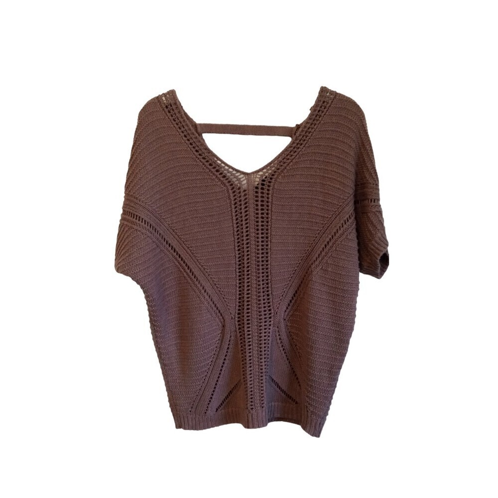 Black Tape Mauve knit short sleeve textured front semi‎ cut out back sweater